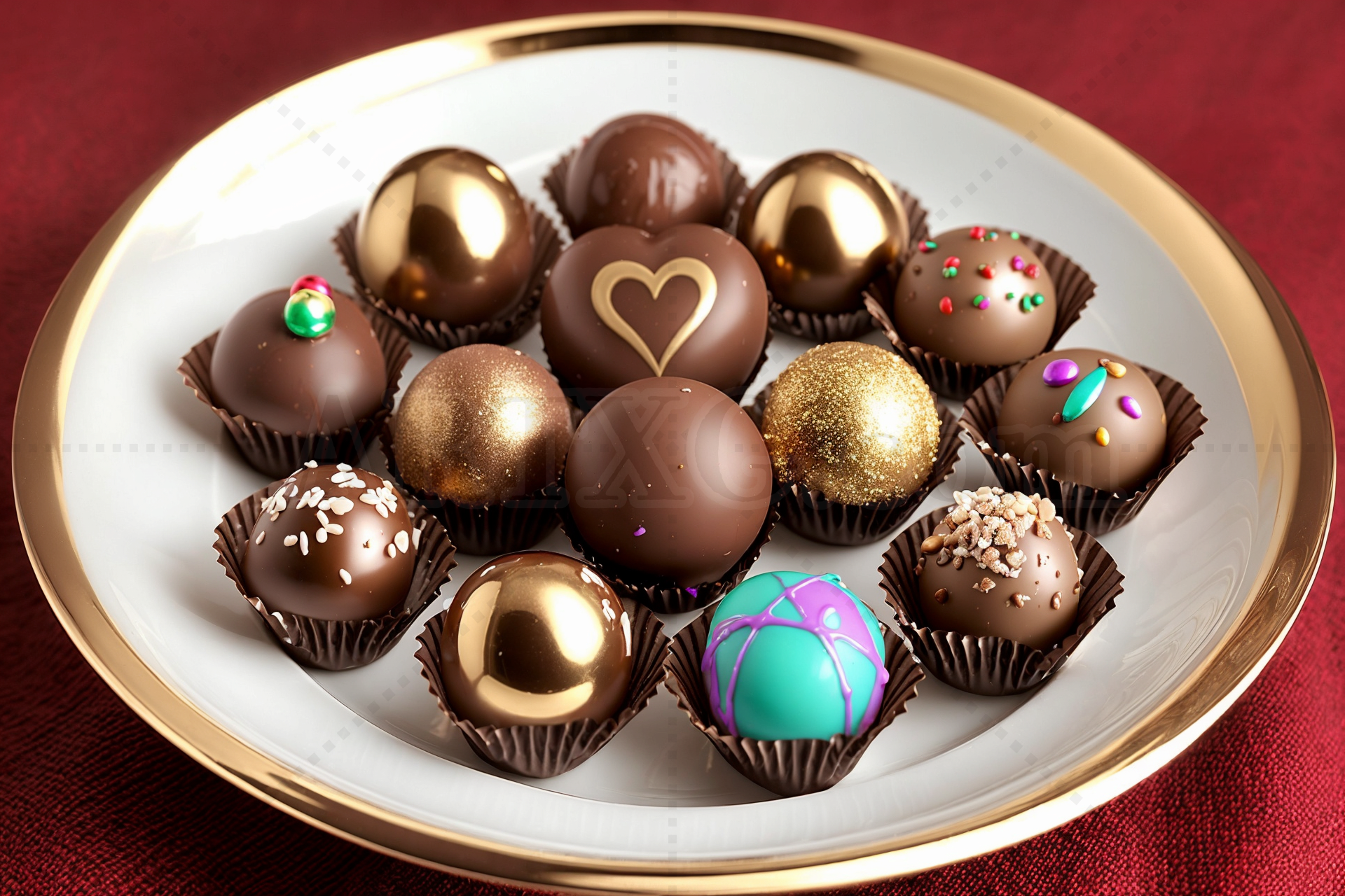 00426-artxg-2553074472 Assorted Gourmet Chocolate Truffles on Elegant Plate stock images