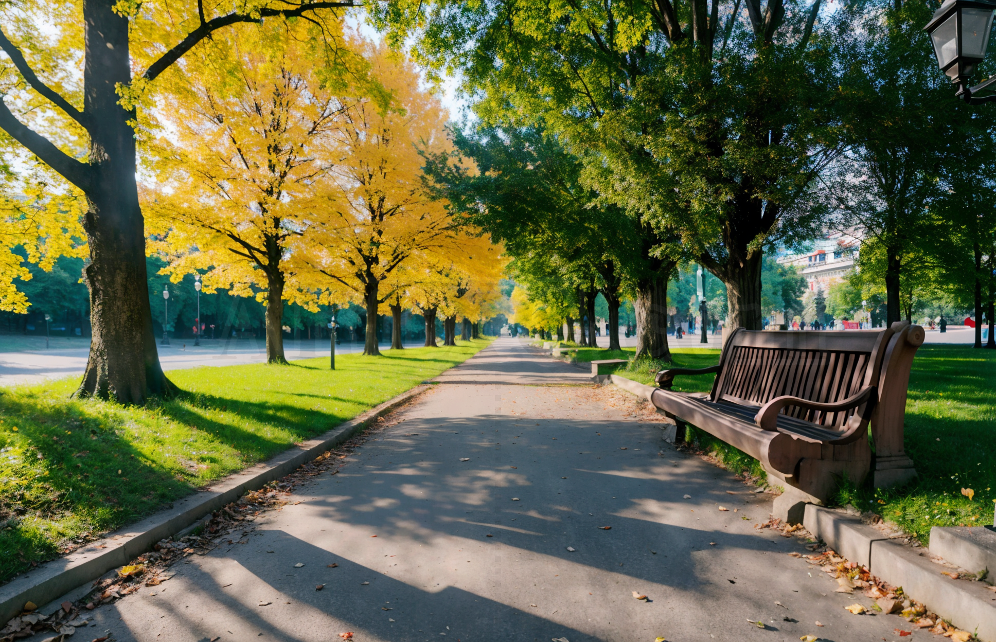 artxg-00480-3604373356 Tranquil Park Alley with Golden Autumn Trees Stock Image